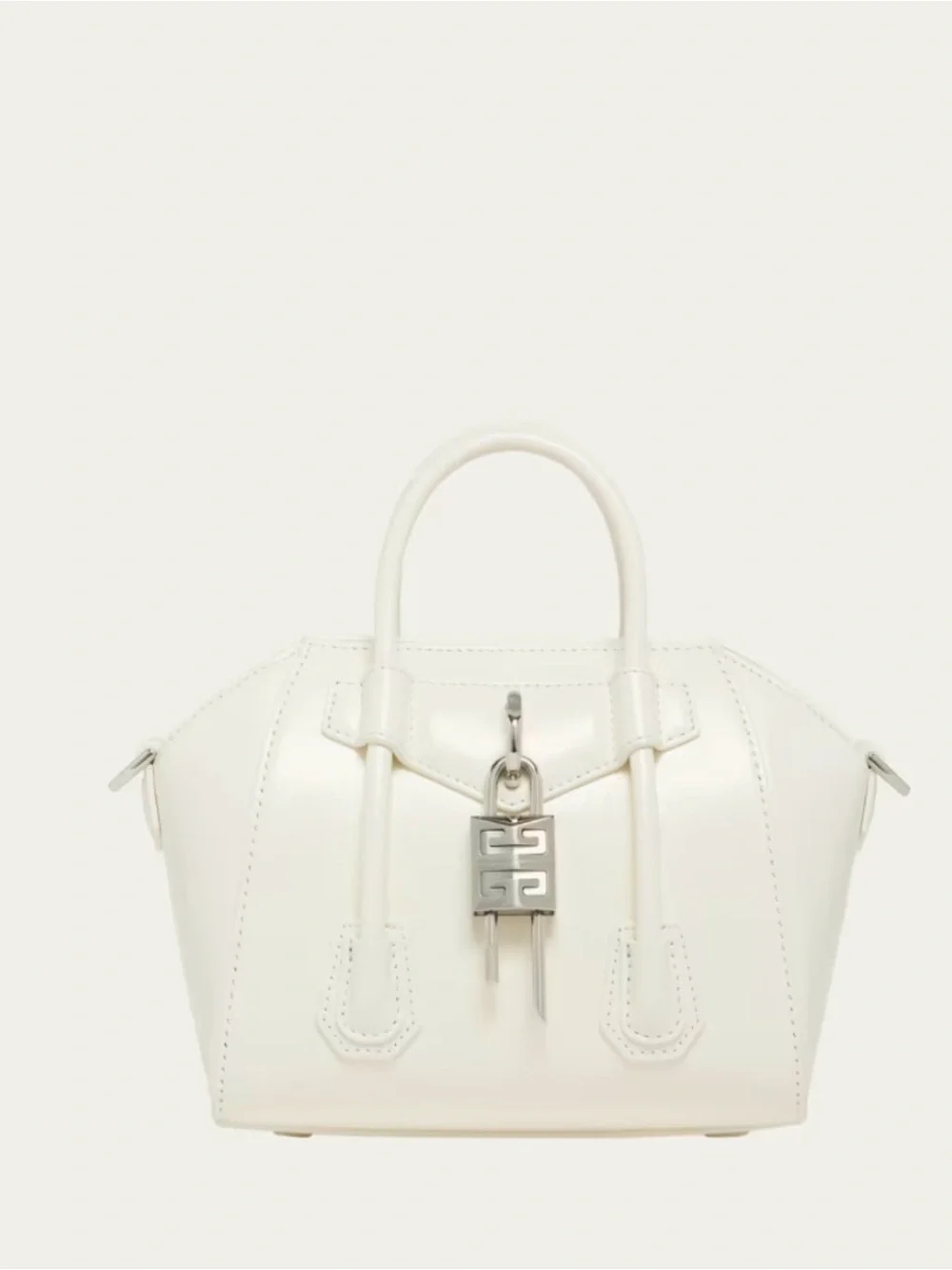 Authentic Ivory Givenchy Antigone Leather Top-Handle Satchel with Silver Lock